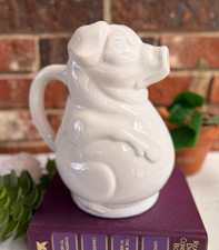 Vintage USA Pottery White Pig Pitcher Jug Farmhouse Hog Country Cottage Vase picture