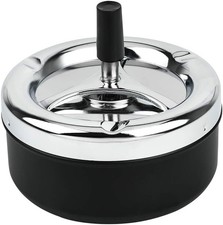 Round Push Down Ashtray with Spinning Tray Metal Cigarette Ash Tray Large 5.2... picture