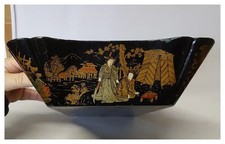 Antique 19th Victorian Chinoiserie Paper Mache Tote Box picture