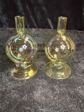 Pair Of Zodax Yellow Iridescent Glass Bubble Taper Candle Holders “Gold Luster” picture