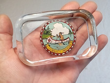 Rare Vintage Hershey Park PA Souvenir Glass Paperweight Indian w/ Canoe picture