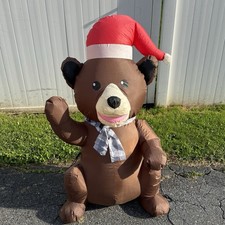 Gemmy Airblown Christmas Inflatable 3.5 Ft Baby Woodland Brown Bear Plaid Scarf picture
