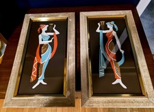 VTG Mid Century Turner Wall Accessory Grecian Figures Framed Art Pair 7x14 MCM picture