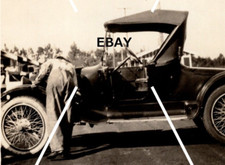Vintage OOAK Old Antique Car Photo Man Working Convertible BW picture