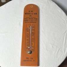 Vintage wooden 1920s H. W. Myers & Son Inc Advertising Thermometer Bennington VT picture