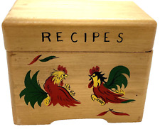 Vtg Rooster Wooden Hinged Top Recipes Box with Recipes Japan Chicken Folk Art picture