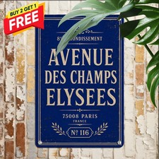 French Avenue Champs Elysees Paris Metal Sign Vintage Street Plaque Decor picture