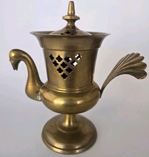 Vtg Brass Incense Burner☆Dhoop Dani / Lohan Burner☆Peacock Motif☆6.5