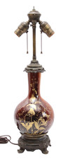 Antique Chinese Oxblood Porcelain Vase Lamp Gilt Sang de Boeuf 22