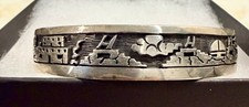 Vintage Hopi Sterling Silver Overlay Pueblo Cuff Bracelet BK Spider Signed picture