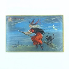 Antique 1908 Halloween Greeting Postcard • Raphael Tuck & Sons Witch Cat Tuck's picture