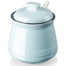 DAYYET Sugar Bowl with Lid and Spoon, 12 oz Ceramic Small, Turquoise picture