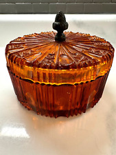Vintage Indiana Amber Glass Divided Candy Dish With Lid, 6-1/2” Wide, Acorn picture