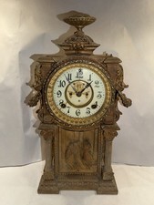 Rare Antique Ansonia Metal Art Nouveau Mantel Clock -“Summer & Winter” Model picture