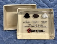 Vintage Kaiser Steel Lucite Paperweight Coal Iron Ore Limestone Mining w/ Box picture