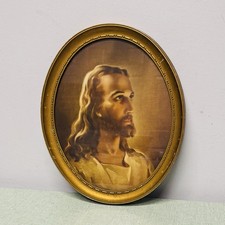 Vintage Warner Sallman ‘Head of Christ’ Jesus Lithograph Oval Frame - 11” H picture