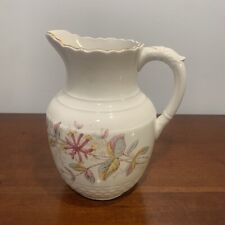 Vintage Bridgwood & Son Porcelain White Pitcher Vase With Pink Flowers picture