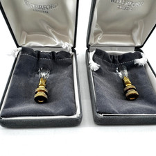 Waterford Crystal Lamp Finials Pair (2) Brass Faceted Crystal Original Boxes picture