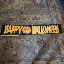 Vintage Plastic Vinyl Happy Halloween Banner Jack O Lantern Pumpkin 6ft Sealed N picture