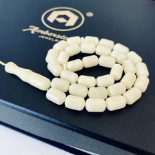 🎥 White Baltic Amber Misbaha, Small Barrel Beads Natural Islamic Prayer Beads picture