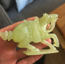 Heavy expensive Carved Jade Horse Figurine Statue Light Green - picture