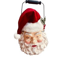 Wonderful Large Santa Claus Head Vintage Style Paper Mache Candy Bucket w Handle picture