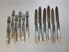 Sheffield England Sterling Silver Fork Knife Set Mother of Pearl Antique • NICE picture