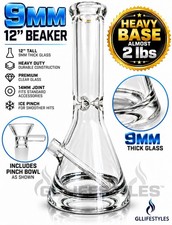 12” Beaker 9mm Science Grade Borosilicate Glass Water Pipe Bong, 14mm Pinch Bowl picture