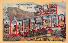 1948 San Bernardino California Greetings From Large Letter 3B-H61 Linen Postcard picture