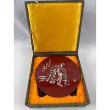 Yangzhou Lacquerware Red Horse Plate Mother of Pearl Inlay with Stand and Box picture