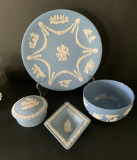 Wedgewood Blue Jasperware Lot Trinket dish Pin Bowl Plate Lot picture