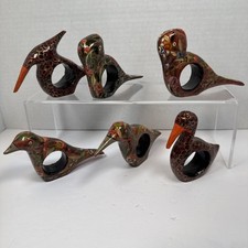 Handpainted Lacquer Folk Art Birds Set Of Six. Napkin Rings. Pretty 🦜 picture
