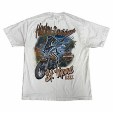 Vintage 2000s Harley Davidson T Shirt Men’s Large White St Thomas USVI Swordfish picture