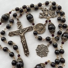 St. Joan of Arc Rosary French Ornate Solid Bronze Crucifix Garnet Beads picture