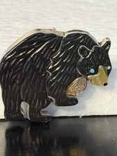 VTG Zuni Tewa Virgil and Shirley Benn Signed Sterling Silver Bear Brooch/Pendant picture