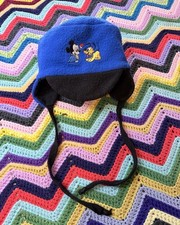 Vintage 70 80s Disney Mickey Pluto Baby Trapper Hat Winter Hat Blue RARE picture