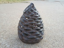 Vintage Cast Iron Lantern Brown Pinecone Tea Light Candle Holder Ring Handle picture