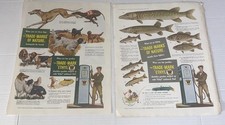 2 LOT Vintage 1940s Ethyl Gas Print ADS Trademarks Nature Dogs Fish 1949 Pumps picture
