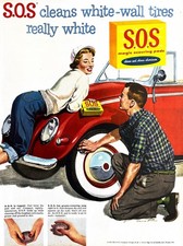 1956 S.O.S. PADS VOLKSWAGEN BEETLE Genuine Vintage Print Ad Soap VW BUG 10