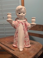 SALE WAS 20. VTG MCM 13in TALL HANDPAINTED CERAMIC CHRISTMAS ANGEL CANDLEHOLDER picture
