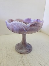 Vintage Purple Northwood Scroll Acanthus Slag Glass Pedestal Footed Dish Compote picture
