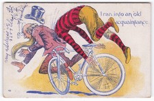 Antique 1909 Humor Postcard Bicycle Crash I Ran Into An Old Acquaintance picture