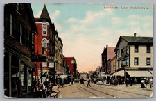 Lisbon Street Trolley Car Storefronts Pedestrians Lewiston ME DB Postcard TS-195 picture