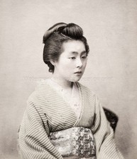 Japanese Woman Traditional Kimono Nihongami Hairstyle Portrait Vtg. Photo 19thC. picture