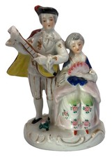 Vintage Occupied Japan Porcelain Colonial Couple Figurine Mandolin Lute Fan 5.5” picture