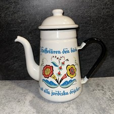 VINTAGE BERGGREN ENAMEL SWEDISH COFFEE TEAPOT FOLK ART ENAMELWARE picture
