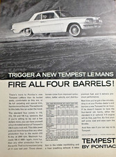 Vintage Magazine Advertisement 1962 Pontiac Tempest LeMans Fire All Four Barrels picture