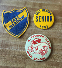Lot of 2 Original 1962 School Pinback Buttons East Meadow Senior & Clarke HS picture