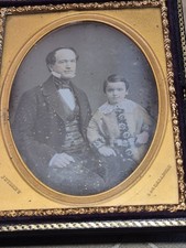  1800's J Gurney Daguerreotype Photo Of Father & Son In Gold Color Frame  picture