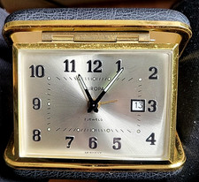 Vintage Europa Travel Alarm Clock – FOLDING 2 Jewels – w DATE indicator Germany picture